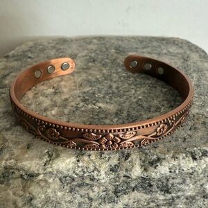Copper Floral  Magnetic Cuff Bracelet
